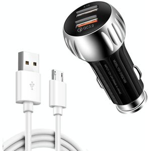 YSY-310QC18W QC3.0 Dual Port USB Car Charger + 3A USB to Micro USB Data Cable  Cable Length: 1m(Black)
