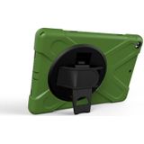 For iPad 9.7 (2018) & iPad 9.7 (2017) 360 Degree Rotation PC + Silicone Protective Case with Holder & Hand-strap(Army Green)
