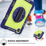 360 Degree Rotation Contrast Color Shockproof Silicone + PC Case with Holder & Hand Grip Strap & Shoulder Strap For iPad Air 2020 10.9 / Pro 11 2020 / 2021 / 2018 (Navy+Yellow Green)