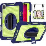 360 Degree Rotation Contrast Color Shockproof Silicone + PC Case with Holder & Hand Grip Strap & Shoulder Strap For iPad Air 2020 10.9 / Pro 11 2020 / 2021 / 2018 (Navy+Yellow Green)