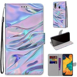 For Samsung Galaxy A30 & A20 Coloured Drawing Cross Texture Horizontal Flip PU Leather Case with Holder & Card Slots & Wallet & Lanyard(Fluorescent Water Pattern)