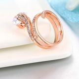 Vintage Serpentine Gemstone Ring Zircon Rose Gold Ring  Ring Size:6(White)