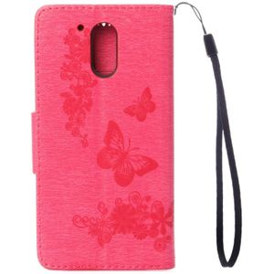 For Motorola Moto G (4rd gen) Plus Pressed Flowers Butterfly Pattern Leather Case with Holder & Card Slots & Wallet(Magenta)