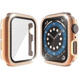 Electroplating PC Single Row Diamond Protective Case with Tempered Glass Film For Apple Watch Series 6 & SE & 5 & 4 44mm / 3 & 2 & 1 42mm(Rose Gold)