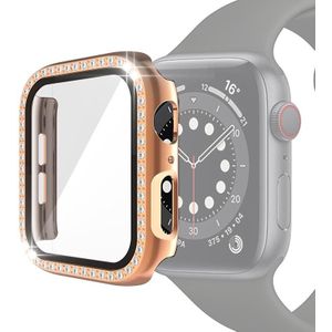 Electroplating PC Single Row Diamond Protective Case with Tempered Glass Film For Apple Watch Series 6 & SE & 5 & 4 44mm / 3 & 2 & 1 42mm(Rose Gold)