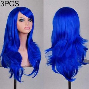 3 PCS Anime Cos Role Playing Wig Cosplay Color Stage Headgear(Dark Blue)
