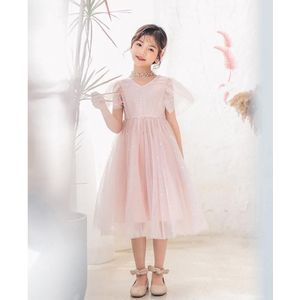 A22101 Girls Summer Star Mesh Princess Dress  Appropriate Height:170cm(Pink)