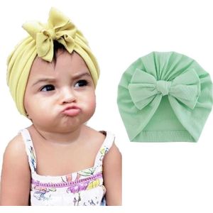 3 PCS Baby Solid Color Cotton Hedging Cap Bowknot Turban Hat(Green)