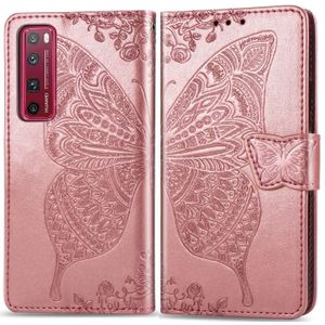 For Huawei Nova 7 Pro Butterfly Love Flower Embossed Horizontal Flip Leather Case with Bracket / Card Slot / Wallet / Lanyard(Rose Gold)