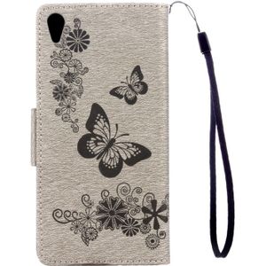 For Sony Xperia XA Ultra Butterflies Embossing Horizontal Flip Leather Case with Holder & Card Slots & Wallet & Lanyard(Grey)