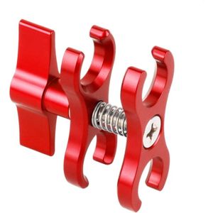 PULUZ Dual Ball Clamp Open Hole Diving Camera Bracket CNC Aluminum Spring Flashlight Clamp for Diving Underwater Photography System(Red)