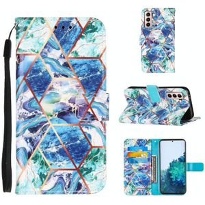 Voor Samsung Galaxy S21+ 5G Marble Stitching Horizontale Flip PU Lederen case met Holder & Card Slots & Wallet & Lanyard(BlauwGroen)