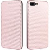 For iPhone 7 Plus / 8 Plus Carbon Fiber Texture Magnetic Horizontal Flip TPU + PC + PU Leather Case with Card Slot(Pink)