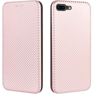 For iPhone 7 Plus / 8 Plus Carbon Fiber Texture Magnetic Horizontal Flip TPU + PC + PU Leather Case with Card Slot(Pink)