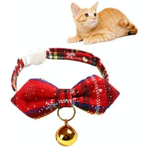 5 PCS Snowflake Christmas Red Plaid Adjustable Pet Bow Tie Collar Bow Knot Cat Dog Collar  Size:S 17-30cm  Style:Pointed Bowknot With Bell