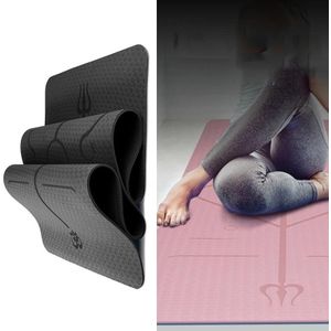 BSJ002 TPE Double Layer Two-Color Yoga Mat Fitness Mat with Body Line  Specification: 183 x 61 x 0.8cm(Black)
