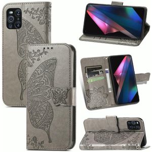 For OPPO Find X3 Pro Butterfly Love Flowers Embossed Horizontal Flip Leather Case with Holder & Card Slots & Wallet & Lanyard(Gray)