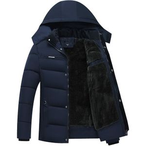 Men Winter Thick Fleece Down Jacket Hooded Coats Casual Thick Down Parka Male Slim Casual Cotton-Padded Coats  Size: XL(Navy Blue)