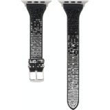 T-shaped Small Waist Flashing Diamond Genuine Leather Strap Watchband For Apple Watch Series 6 & SE & 5 & 4 44mm / 3 & 2 & 1 42mm(Black)