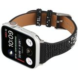 T-shaped Small Waist Flashing Diamond Genuine Leather Strap Watchband For Apple Watch Series 6 & SE & 5 & 4 44mm / 3 & 2 & 1 42mm(Black)