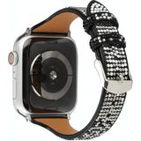 T-shaped Small Waist Flashing Diamond Genuine Leather Strap Watchband For Apple Watch Series 6 & SE & 5 & 4 44mm / 3 & 2 & 1 42mm(Black)