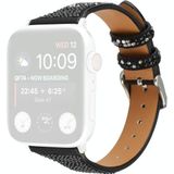 T-shaped Small Waist Flashing Diamond Genuine Leather Strap Watchband For Apple Watch Series 6 & SE & 5 & 4 44mm / 3 & 2 & 1 42mm(Black)