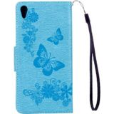 For Sony Xperia XA Ultra Butterflies Embossing Horizontal Flip Leather Case with Holder & Card Slots & Wallet & Lanyard(Blue)