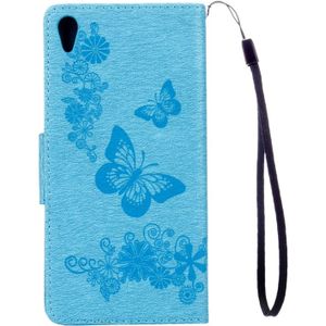 For Sony Xperia XA Ultra Butterflies Embossing Horizontal Flip Leather Case with Holder & Card Slots & Wallet & Lanyard(Blue)