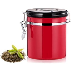 1200ml Stainless Steel Sealed Food Coffee Grounds Bean Storage Container with Built-in CO2 Gas Vent Valve & Calendar (Red)