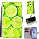 For Huawei Honor 9 Lite Coloured Drawing Cross Texture Horizontal Flip PU Leather Case with Holder & Card Slots & Wallet & Lanyard(Green Lemon)