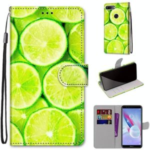 For Huawei Honor 9 Lite Coloured Drawing Cross Texture Horizontal Flip PU Leather Case with Holder & Card Slots & Wallet & Lanyard(Green Lemon)