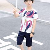 Summer Childrens Fashion Suit Short-sleeved Casual Pants Sportswear (Color:Purple Size:150)