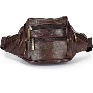 Fashion Men Genuine Leather Waist Bags Travel Necessity Organizer Mobile Phone Bag(Dark Brown)