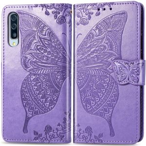 Butterfly Love Flowers Embossing Horizontal Flip Leather Case for Galaxy A70  with Holder & Card Slots & Wallet & Lanyard (Light Purple)