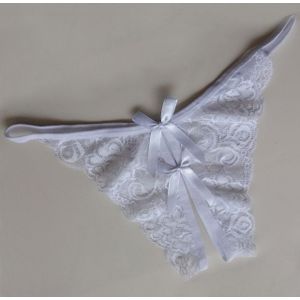 3 PCS Sexy Opening Crotch Panties Flower Lace Briefs Thongs(White)