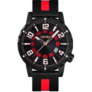 Skmei 9202 Watch Men Business Leisure Sports Calendar Real Leather Strap Watch(Red)