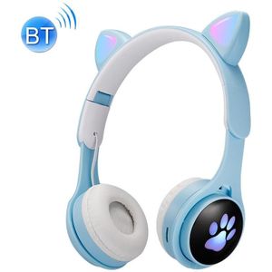 B30 Cat Paw Cat Ears Colorful Luminous Foldable Bluetooth Headset with 3.5mm Jack & TF Card Slot(Blue)