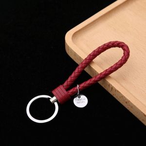 100 PCS Woven Leather Cord Keychain Car Pendant Leather Key Ring Baotou With Small Round Piece( Red Wine)
