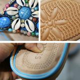 Ladies Summer Bohemian Sandals Seaside Retro Beaded Shell Slippers  Size: 39(Blue)