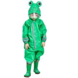 Children One-Piece Raincoat Boys And Girls Lightweight Hooded Poncho  Size: L(Green)