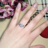 Female Classic Crystal Six-Claw Diamond Ring Wedding Ring  Ring Size:9(Rose Gold)