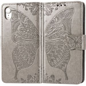 Butterfly Love Flowers Embossing Horizontal Flip Leather Case for iPhone XR  with Holder & Card Slots & Wallet & Lanyard (Grey)