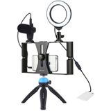 PULUZ 4 in 1 Vlogging Live Broadcast Smartphone Video Rig + 4.7 inch 12cm Ring LED Selfie Light Kits with Microphone + Tripod Mount + Cold Shoe Tripod Head for iPhone  Galaxy  Huawei  Xiaomi  HTC  LG  Google  and Other Smartphones(Blue)