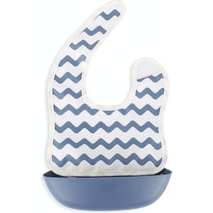 Baby Easy Clean Eating Bib Stereo Waterproof Ultra-light Rice Pocket(Blue wavy pattern)