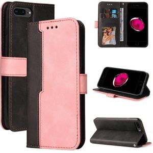 Business Stitching-Color Horizontal Flip PU Leather Case with Holder & Card Slots & Photo Frame For iPhone 8 Plus / 7 Plus(Pink)
