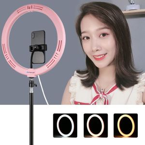 PULUZ 11.8 inch 30cm USB 3 Modes Dimmable Dual Color Temperature LED Curved Diffuse Light Ring Vlogging Selfie Photography Video Lights with Phone Clamp(Pink)