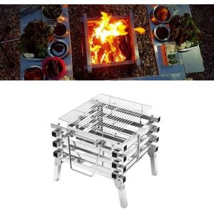 CF-723 All Stainless Steel Camping Folding Portable Barbecue Grill Charcoal Grill Wood Stove