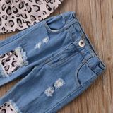 Girls Leopard Print Tube top + Denim Trousers + Hair Band Set  Kid Size:130cm(Leopard)