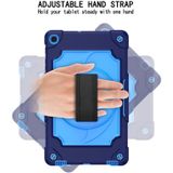 For Samsung Galaxy Tab A 10.1 (2019)/T515 360 Degree Rotation Turntable Contrast Color Robot Shockproof Silicone + PC Protective Case with Holder(Navy Blue + Blue)