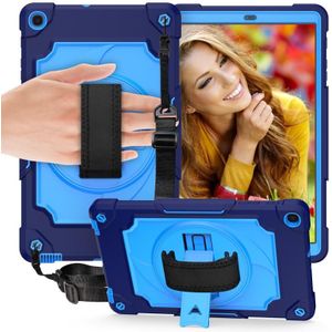 For Samsung Galaxy Tab A 10.1 (2019)/T515 360 Degree Rotation Turntable Contrast Color Robot Shockproof Silicone + PC Protective Case with Holder(Navy Blue + Blue)